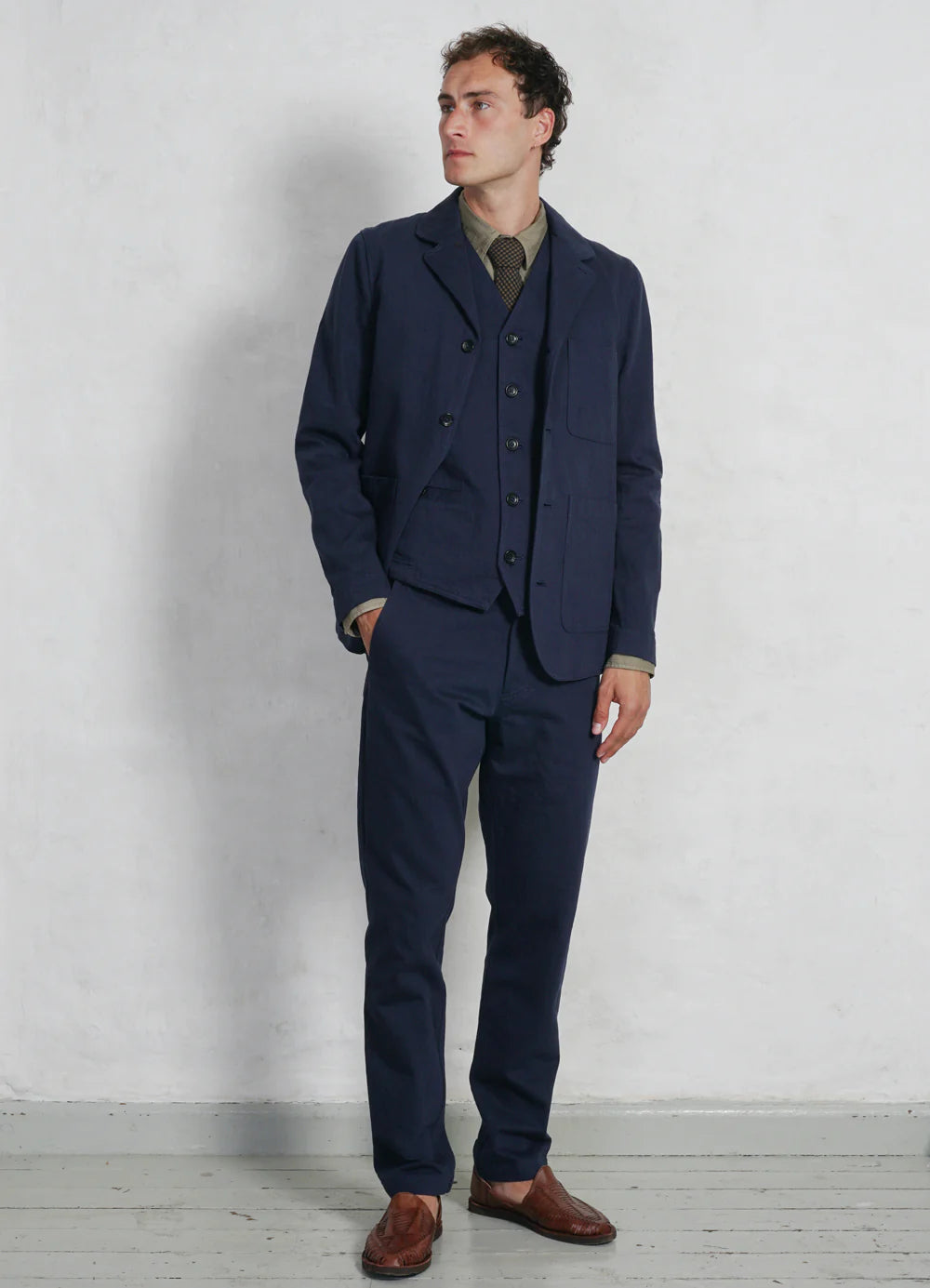 Hansen Garments Fred Straight Leg Work Trouser in navy slub