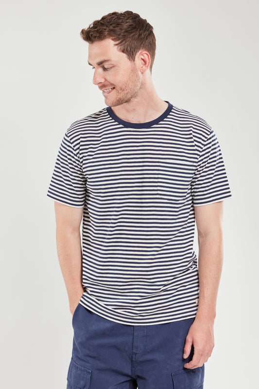 Armor Lux Heritage Short Sleeve Striped T-Shirt in marine and nature cream