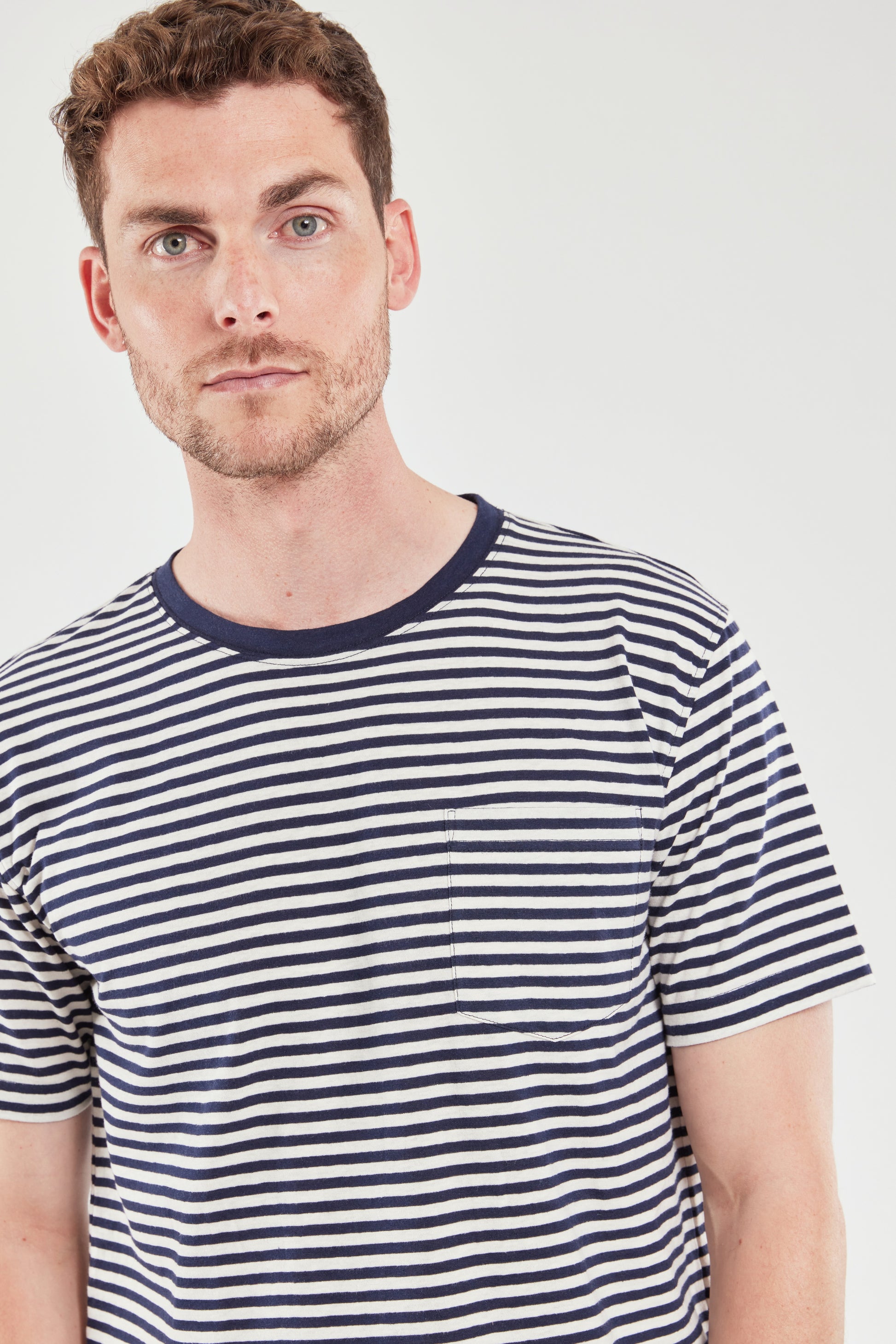Armor Lux Heritage Short Sleeve Striped T-Shirt in marine and nature cream