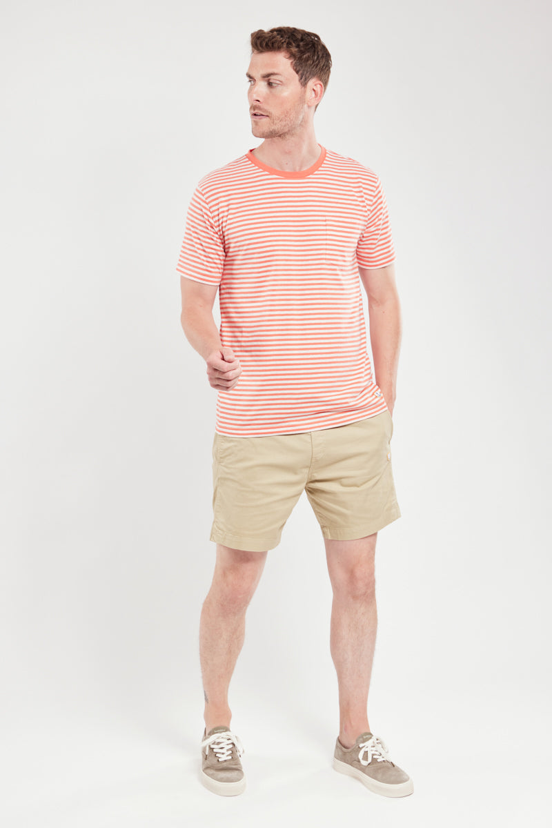 Armor Lux Heritage Short Sleeve Striped T-Shirt in coral and nature cream