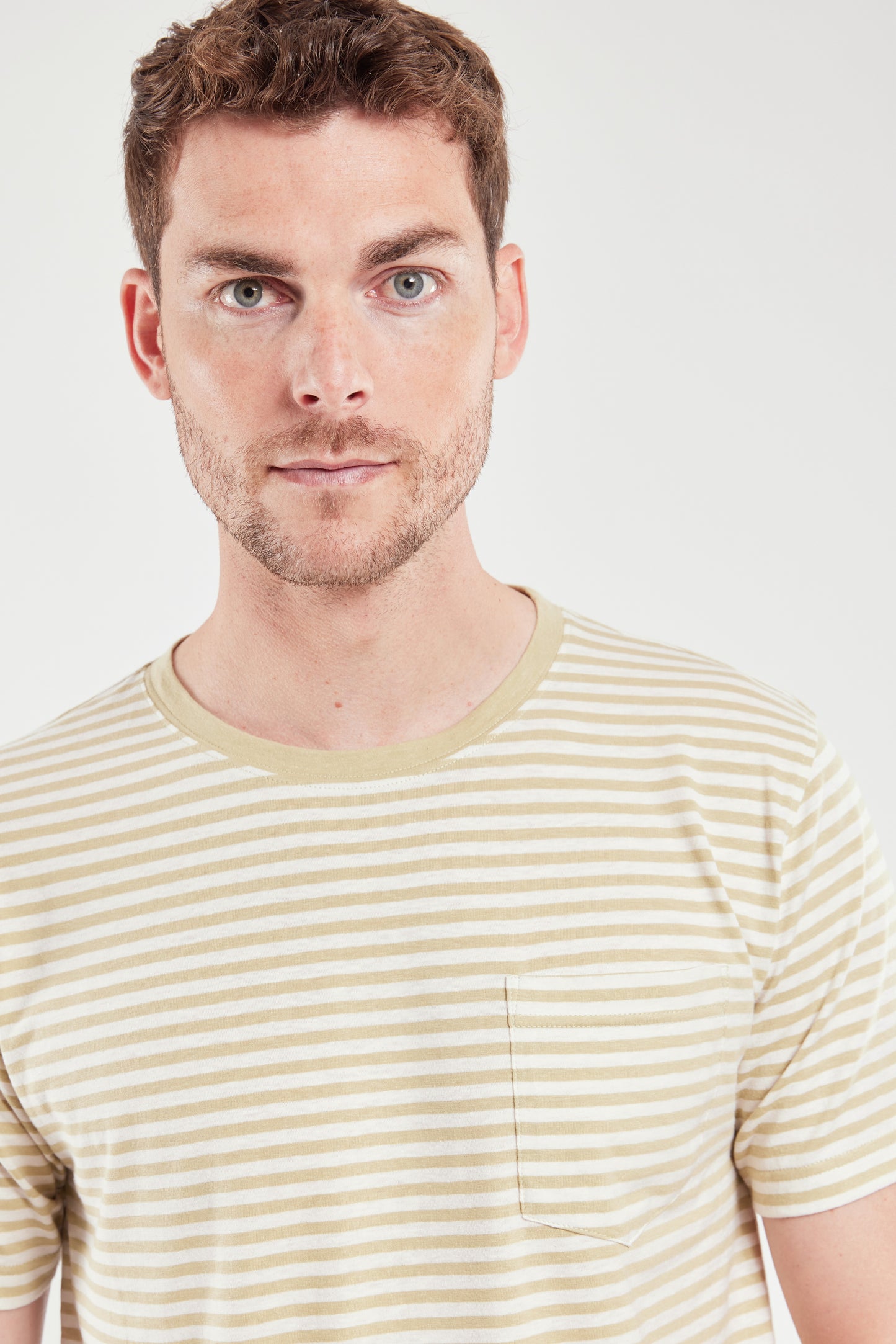 Armor Lux Heritage Short Sleeve Striped T-Shirt in pale olive and nature cream