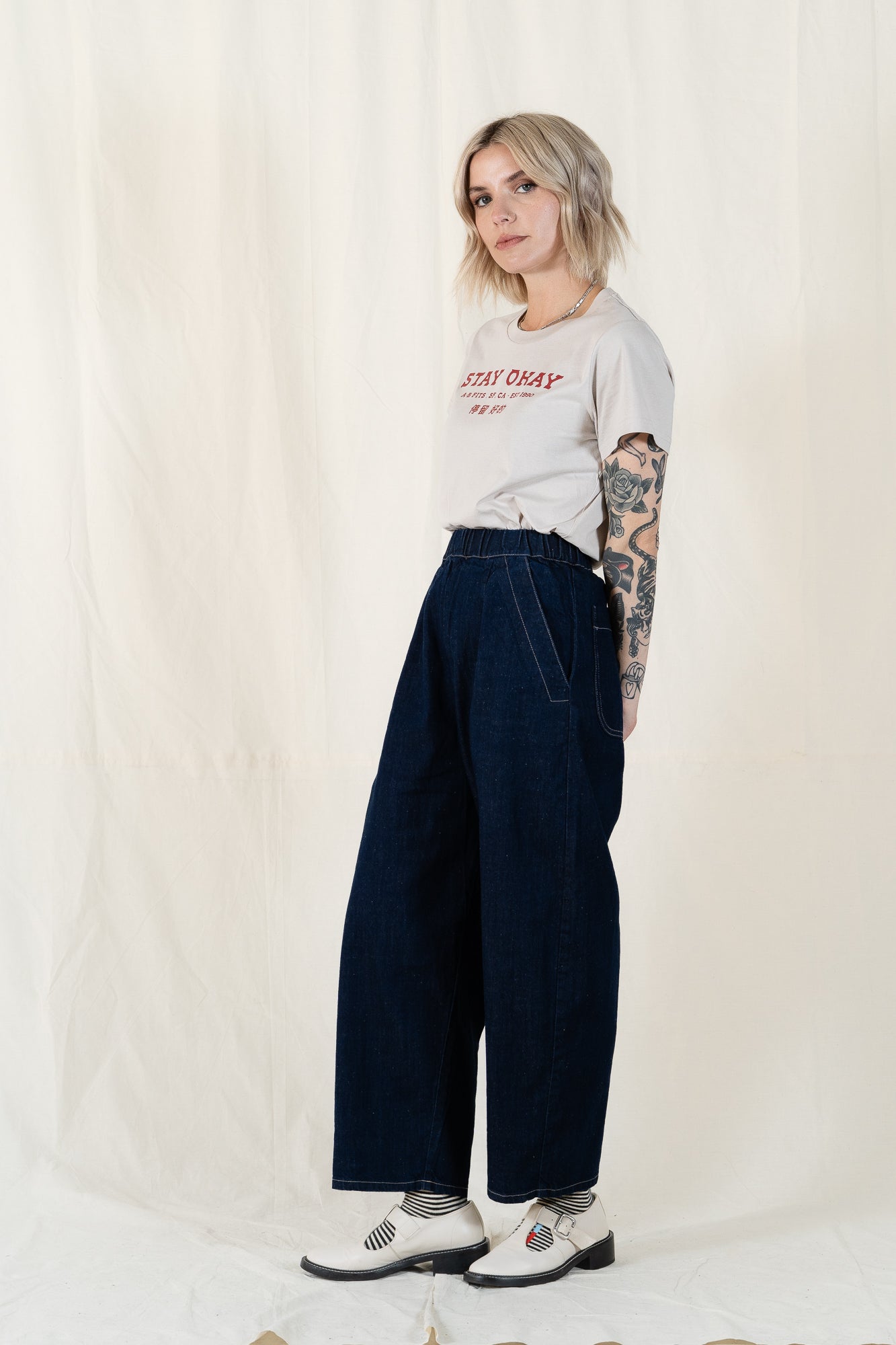 Micaela Greg Dark Indigo Barrel Pant