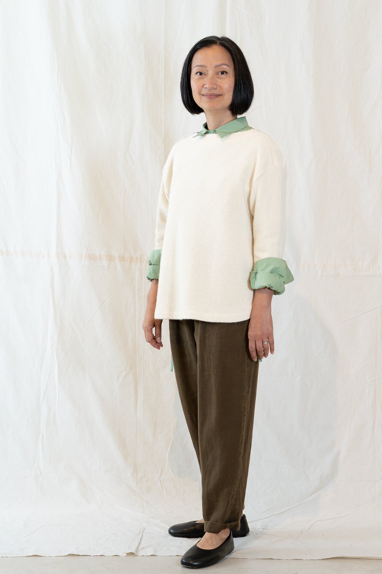 V::Room Double Face Wool Boat Neck