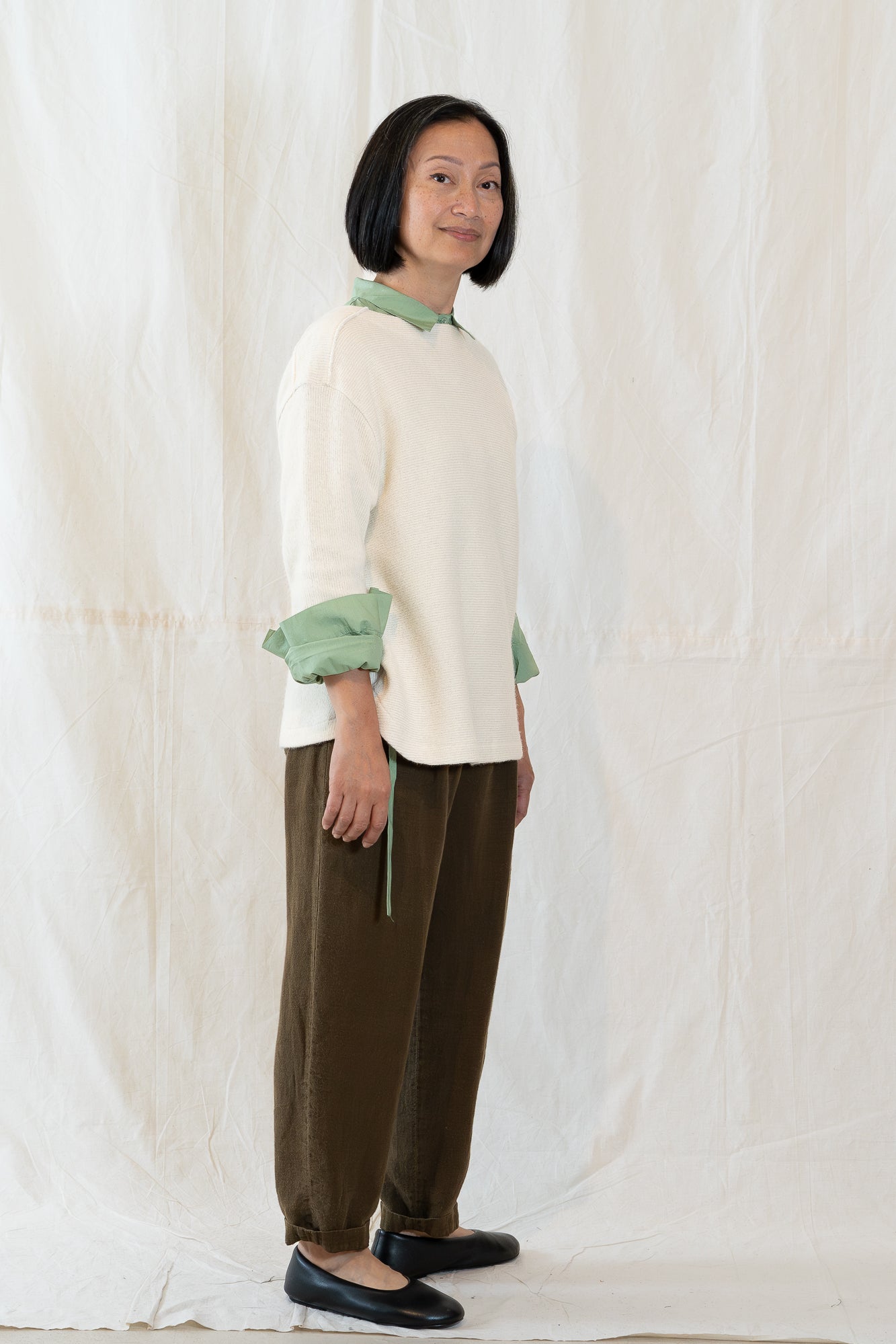 V::Room Double Face Wool Boat Neck