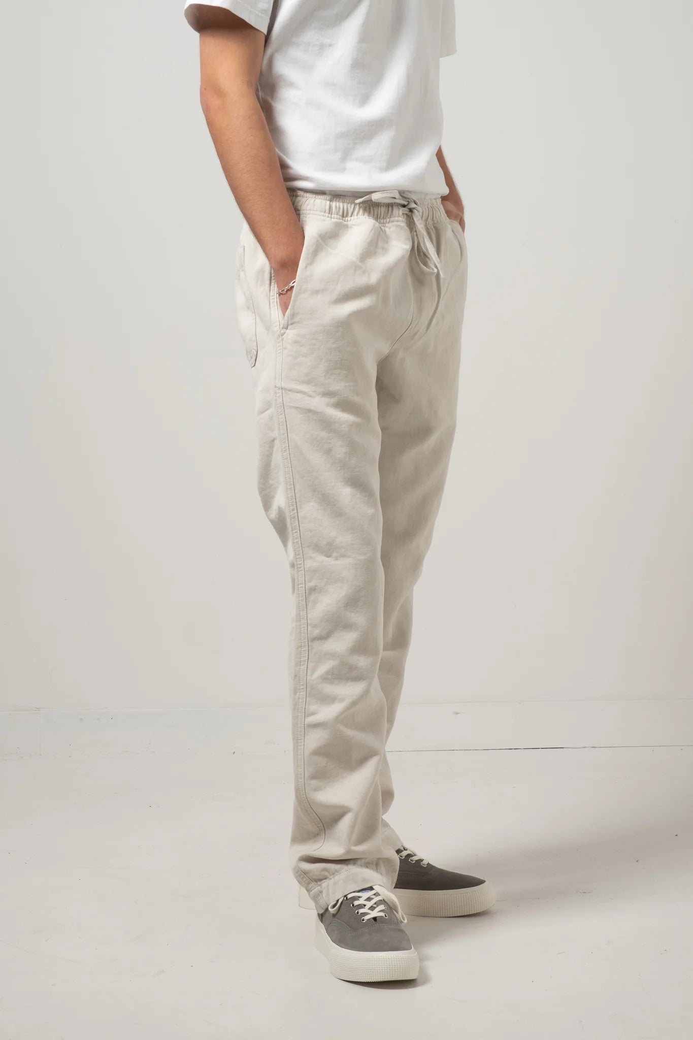 C.O.F. Studio Drawstring Pants Light Cotton Linen in ecru