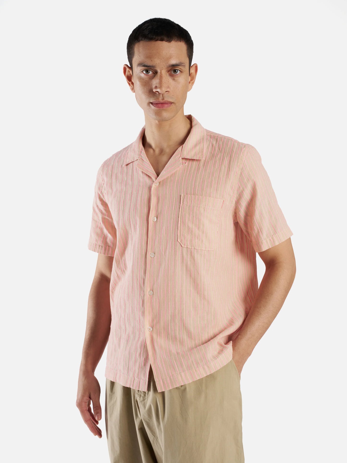 Universal Works Fluro Cotton Beige/Pink Road Shirt