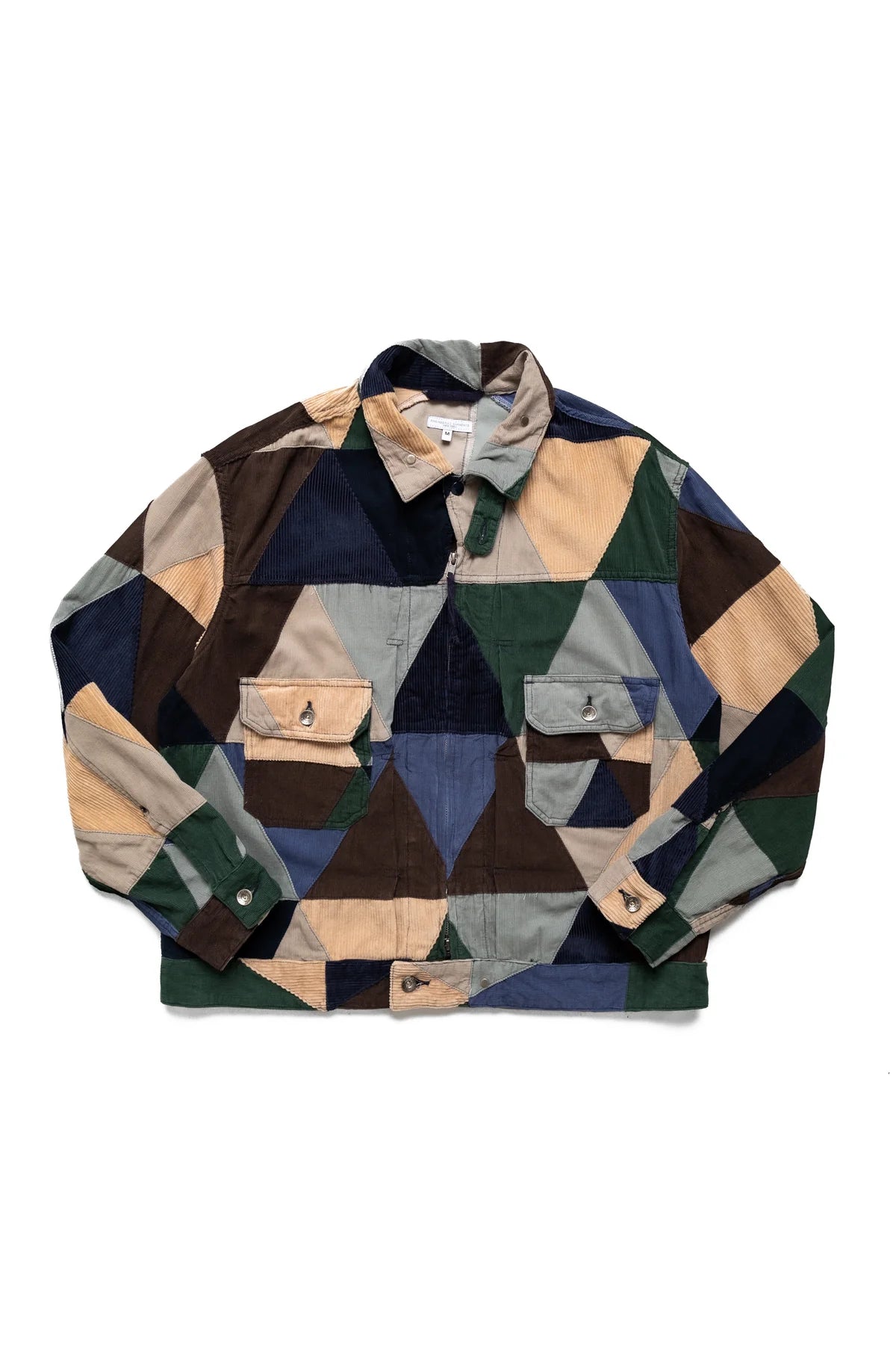 Engineered Garments Patchwork Trucker Jacket in multi-color triangle corduroy 