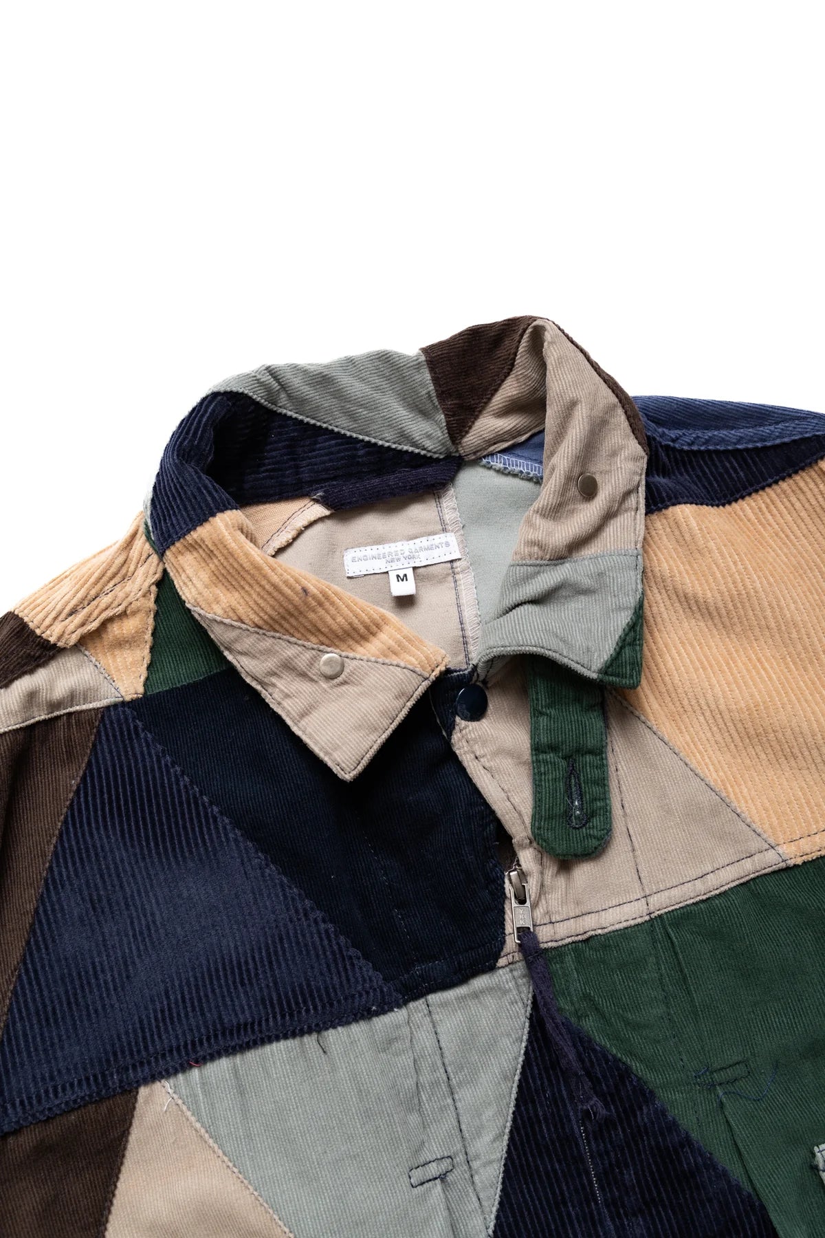 Engineered Garments Patchwork Trucker Jacket in multi-color triangle corduroy 