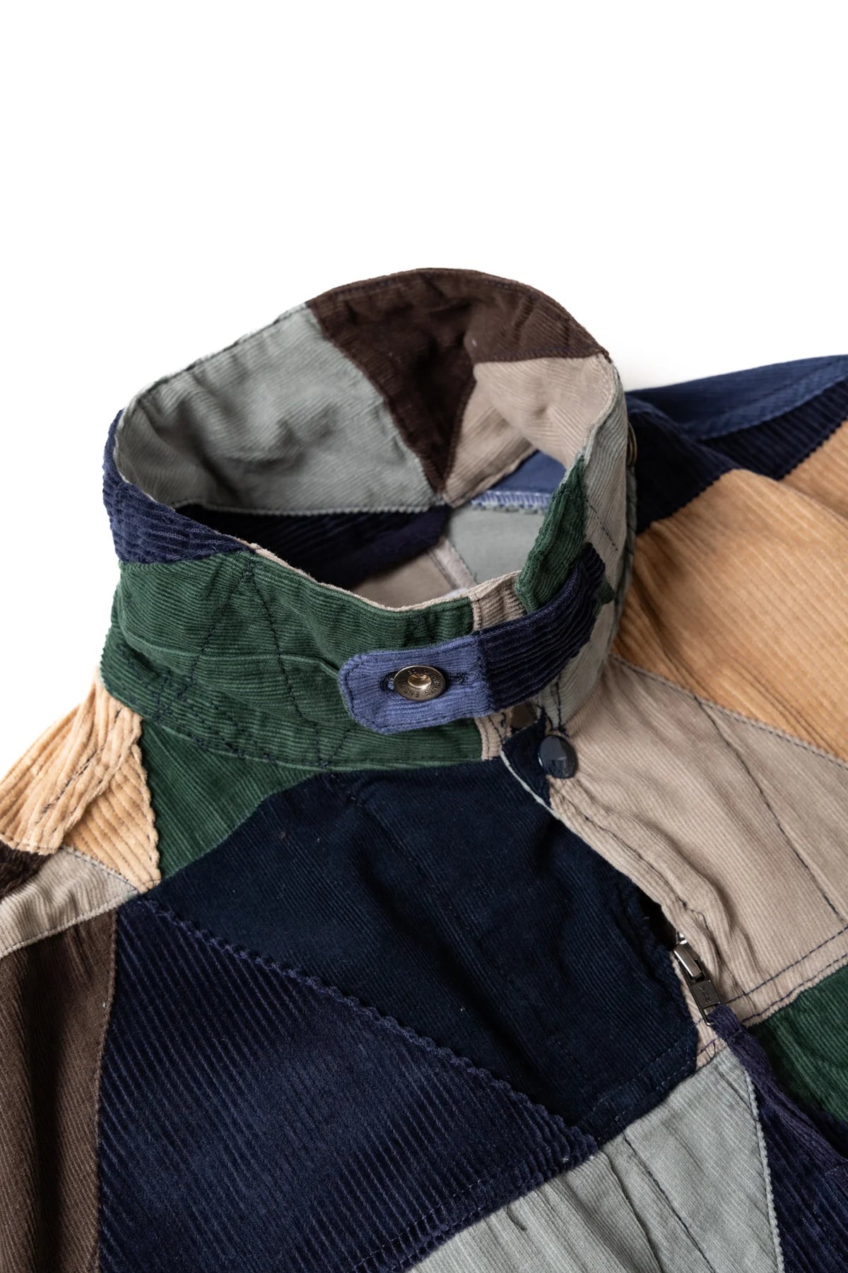 Engineered Garments Patchwork Trucker Jacket in multi-color triangle corduroy 