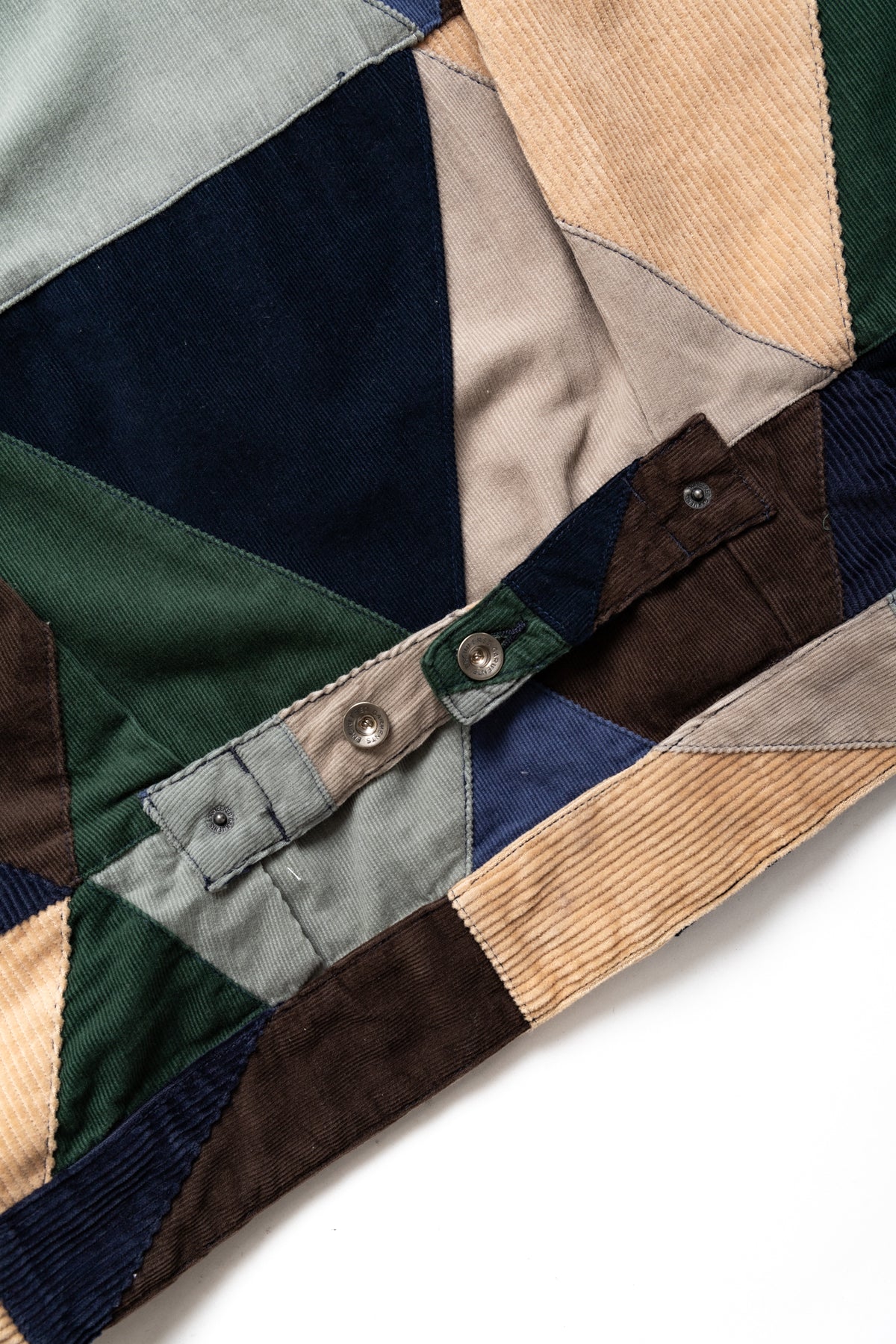 Engineered Garments Patchwork Trucker Jacket in multi-color triangle corduroy 