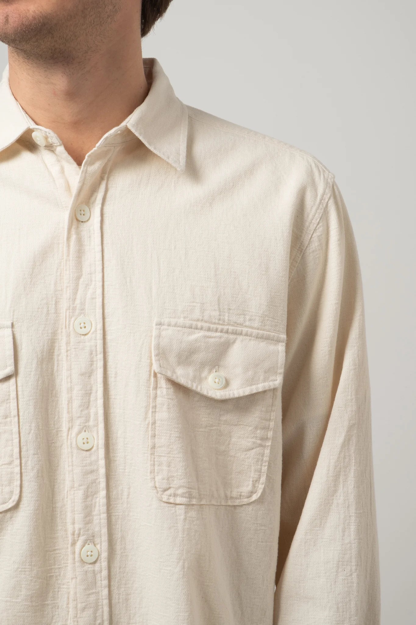 C.O.F. Studio Two Pocket Dobby Overshirt in ecru