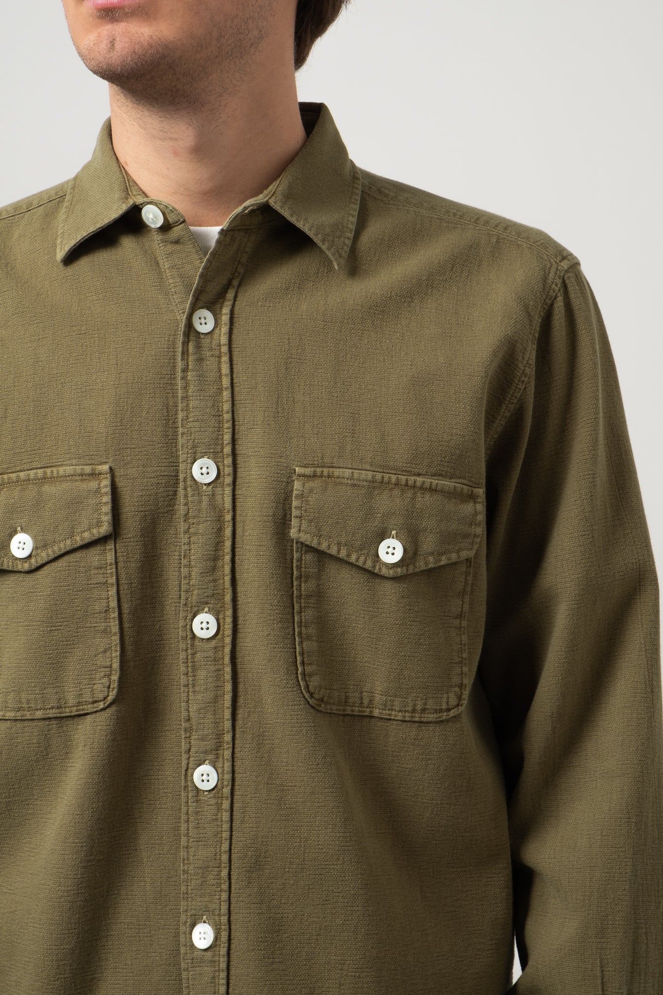 C.O.F. Studio Two Pocket Dobby Overshirt in olive