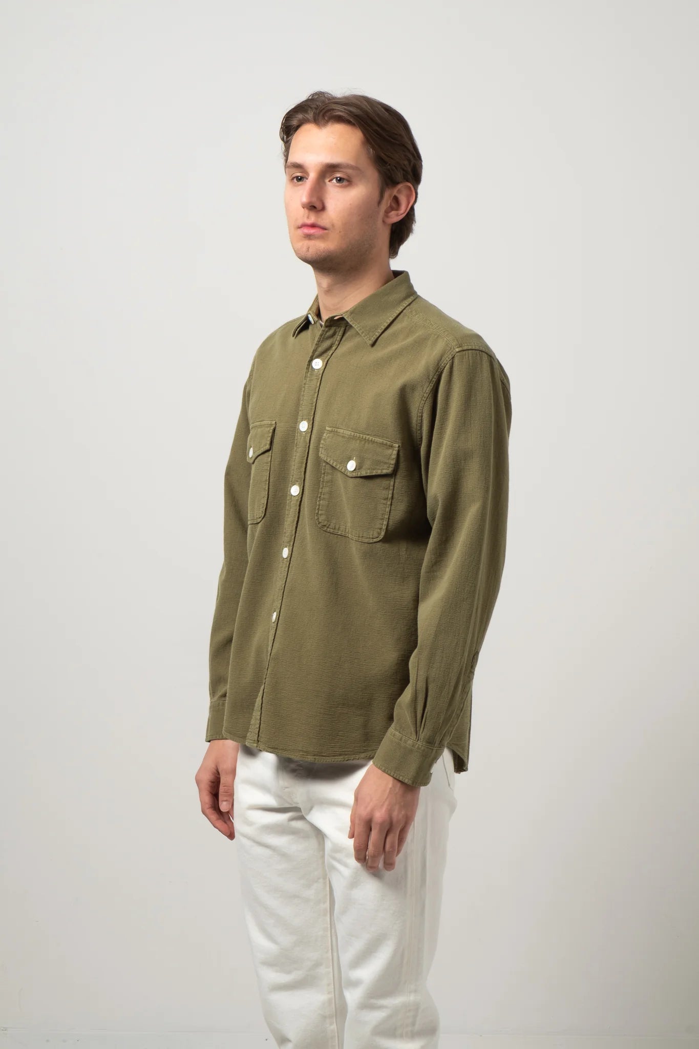 C.O.F. Studio Two Pocket Dobby Overshirt in olive