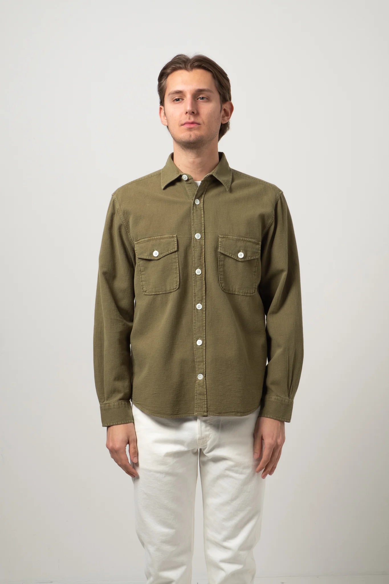 C.O.F. Studio Two Pocket Dobby Overshirt in olive